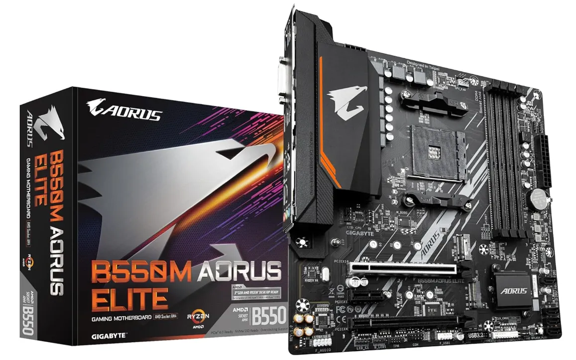 PLACA-MAE-GIGABYTE-B550M-AORUS-ELITE-SOCKET-AM4-DDR4-mATX.webp PLACA MÃE GIGABYTE B550 M AORUS ELITE, SOCKET AM4, DDR4, mATX - Imagem 1